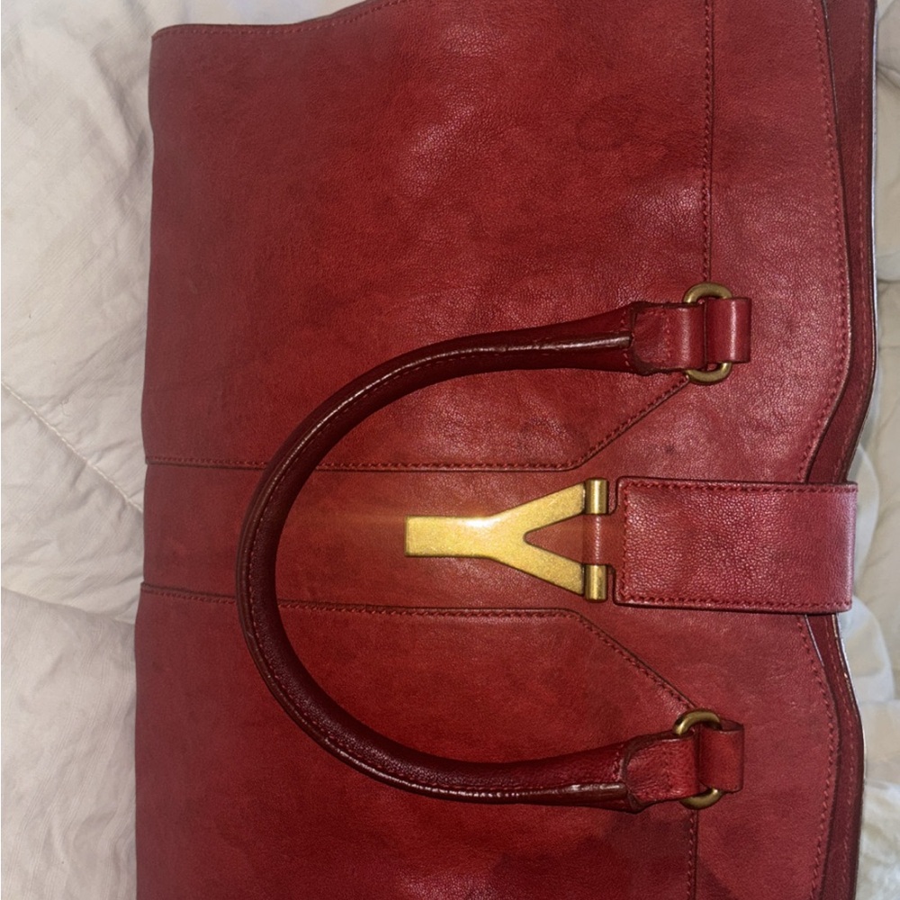 Yves Saint Laurent Red Leather Clutch with Gold Accent